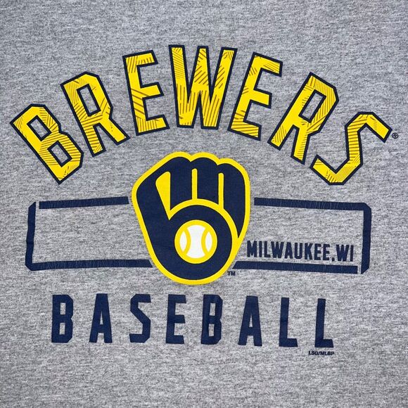 MLB Brewers T Shirt Top Major League Baseball Milwaukee Wisconsin Gray Small - Picture 3 of 6